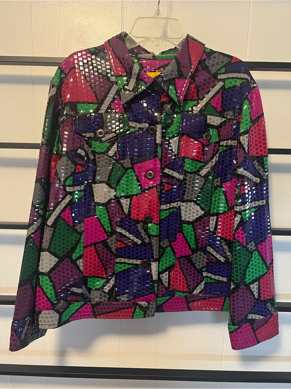 Ruby Rd. Bright Pink, Green & Yellow Geometric Jacket, Size 14, Women's, EUC